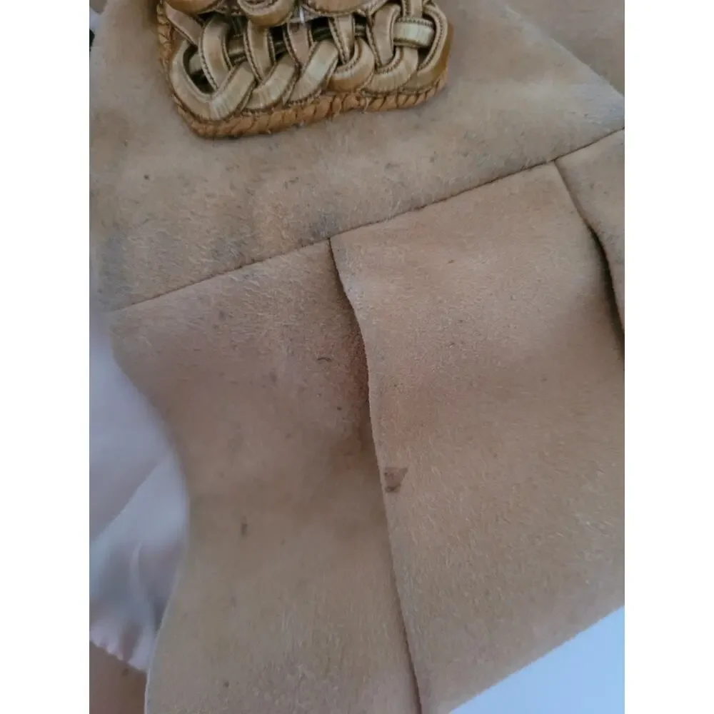 Loewe Vintage Reindeer Leather Silk Belt Braided Wide Tie Size 40 Fit 36 Tan Bei